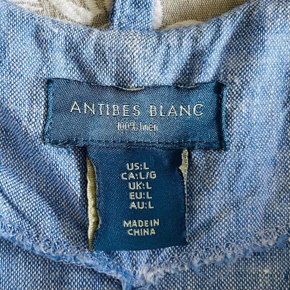 Antibes Blanc Sundress Women L Blue Chambray Maxi Strappy Asymmetrical Beachy - Picture 3 of 13